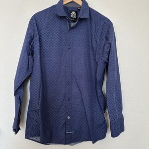 English Laundry Shirt Large Blue Plaid Flip Cuff Button Up Long Sleeve Mens EUC